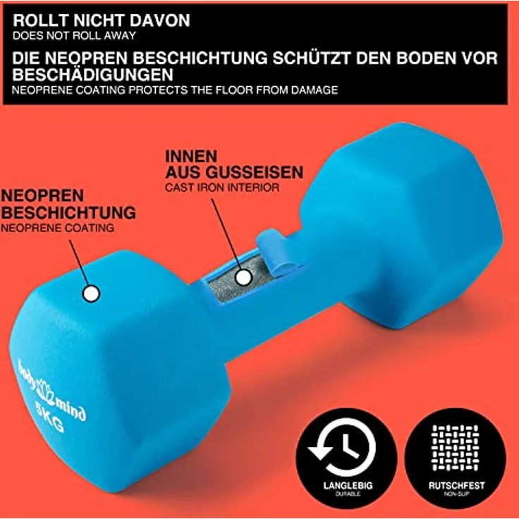 Body & Mind® Hanteln 2er Set Gymnastikhanteln Neopren Dumbbells Kurzhanteln; Effektives Krafttraining mit verschiedenen Gewichten; Fitness Workout für Zuhause – Bild 5
