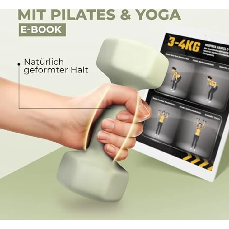 HQ Germany® Hanteln Set, 2x 4kg Neopren-Beschichtung in geruchsfreien Pastellfarben, ideal für Home-Workout – Bild 3