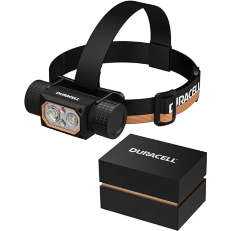 Duracell LED Stirnlampe DH2000R Pro, 2000 Lumen, Digital-Fokus, 120 m Leuchtweite, Rotlicht & Broadview, USB-C wiederaufladbar, 21700 Li-Ion Akku, IP54 spritzwassergeschützt