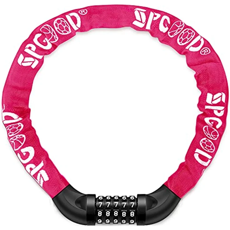 SPGOOD Fahrradschloss 14 Farben, 7 mm gehärtete Stahlkette, 5-stelliges Zahlenschloss, Pink – Bild 1