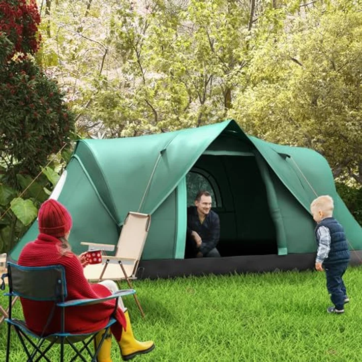 Outsunny Campingzelt für 5-6 Personen wasserdicht Familienzelt mit Eingang Fenster Tunnelzelt Kuppelzelt, Grün – Bild 2