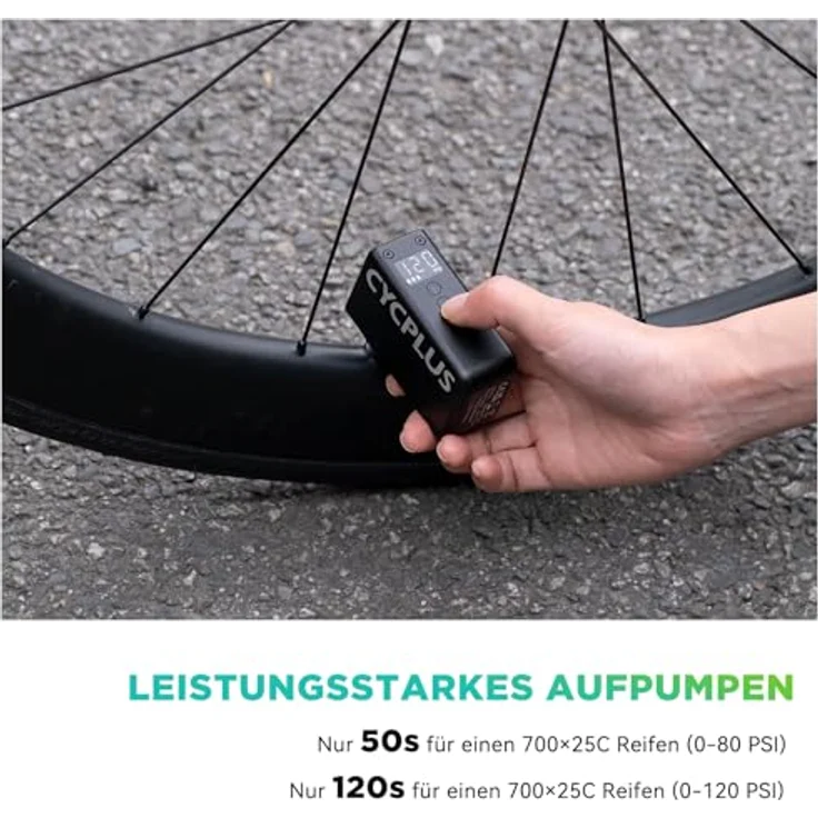Cycplus AS2 PRO Mini Electric Pump, kompakte elektrische Fahrradpumpe mit 120 PSI, USB-C Schnellladung, für Presta und Schrader Ventile – Bild 3