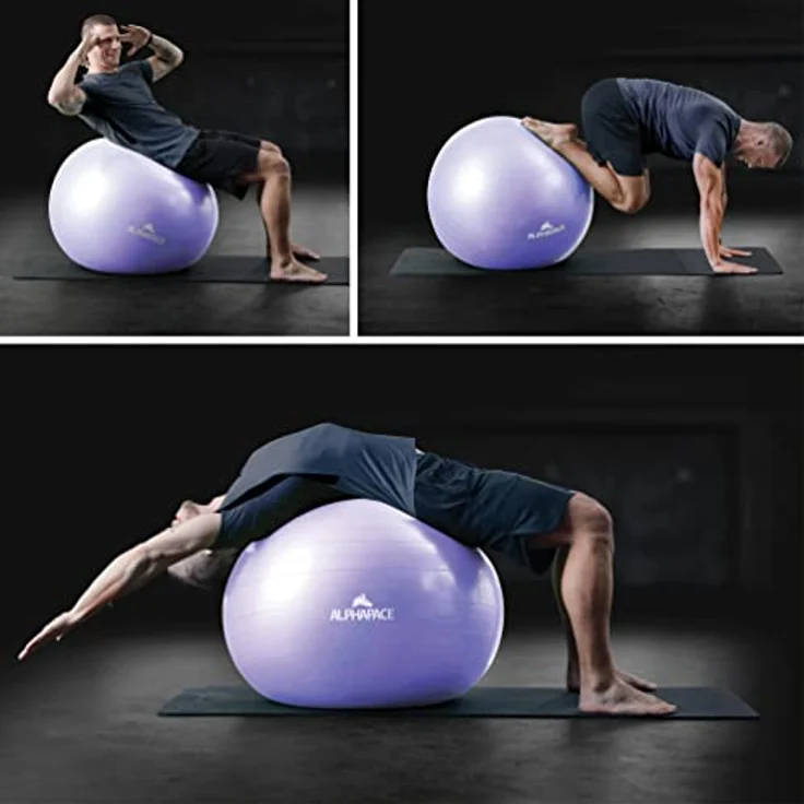 ALPHAPACE Dicker Anti-Burst Gymnastikball Sitzball Trainingsball inkl. Luft-Pumpe, Ball für Fitness, Yoga, Gymnastik, Core Training, für starken Rücken als Büro-Stuhl, French Lavender, 65cm – Bild 5