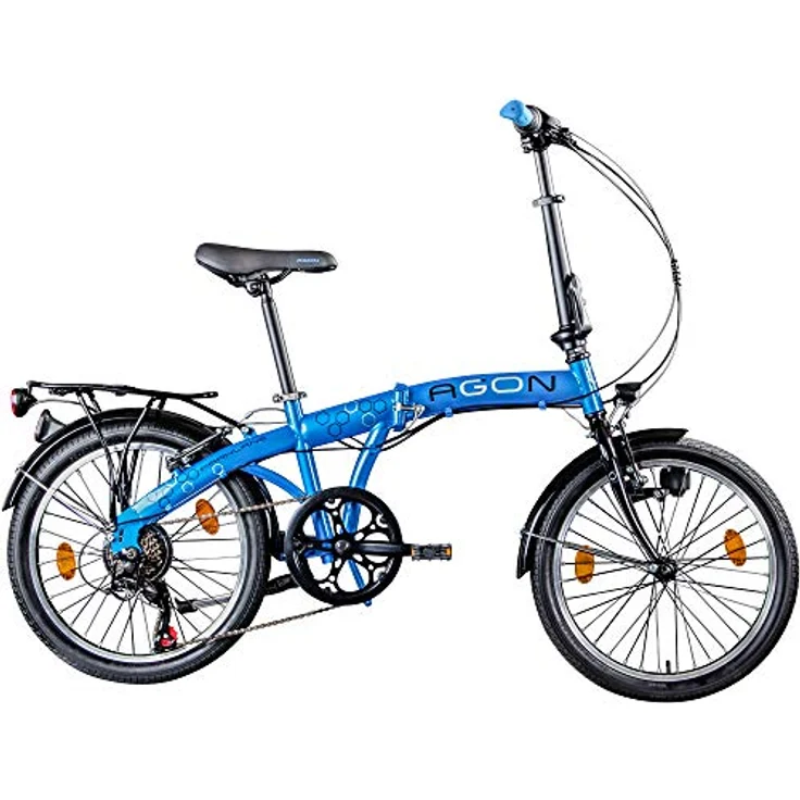AGON Parklane Klapprad, 20 Zoll Faltrad mit 6 Gängen, Urban Bike, blau, für Körpergrößen 150-185 cm, StVZO geprüft, mit V-Bremsen, Beleuchtung und Gepäckträger – Bild 2