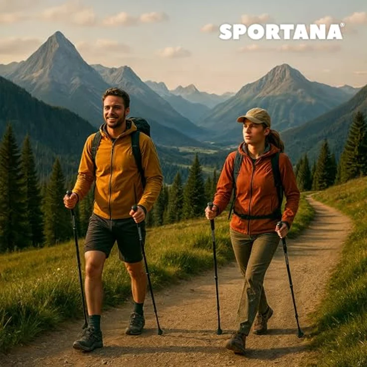 SPORTANA® 2er Set Teleskop Wanderstöcke, 68-135cm verstellbar, Anti-Shock, mit Gummipuffer & Tasche, leicht, für Herren und Damen, in Rot, Orange oder Grau – Bild 5