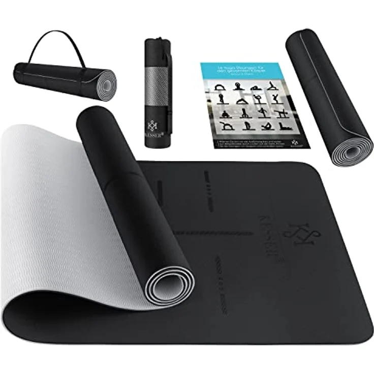 KESSER® Gymnastikmatte mit Tragegurt rutschfest TPE Yogamatte Gepolstert & rutschfest Fitnessmatte, 183 x 61 Trainingsmatte für Fitness Sportmatte, Pilates & Gymnastik Workout extradick (Schwarz) – Bild 1