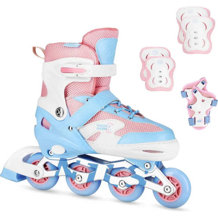 ROSFIX Moonbeam NA0189 LED Inlineskates Set, weiß, inklusive Schutzausrüstung, Größe L (39-42), verstellbar, 70 mm Rollen