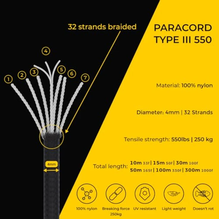 EdcX Paracord 550 Typ III, 4 mm, 100 m, blaue taktische Schnur, ideal für Camping und DIY-Projekte, 100% Nylon, langlebig und wetterbeständig – Bild 4