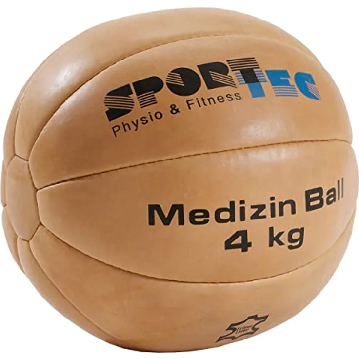 Sport-Tec Medizinball aus Echtem Leder 28 cm, 4 kg - Handgenähter Fitnessball für vielseitiges Training, in verschiedenen Gewichten erhältlich