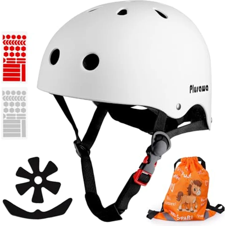 Tacklife PA-902 Kinder Fahrradhelm, EN1078 CE-zertifiziert, verstellbarer Kinnriemen, 3D DIY Sticker & reflektierende Aufkleber, unisex in Weiß/Rosa/Blaut – Bild 1