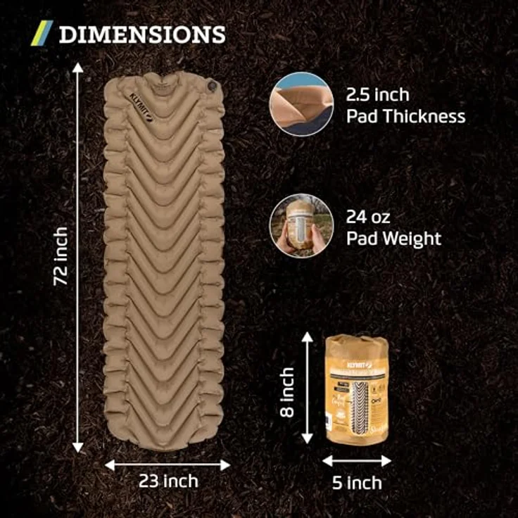 Klymit Unisex's Insulated Static V Sleeping Pad, Coyote Sand-2020, Leicht und kompakt mit v-förmigem Design für optimalen Komfort und Unterstützung – Bild 3