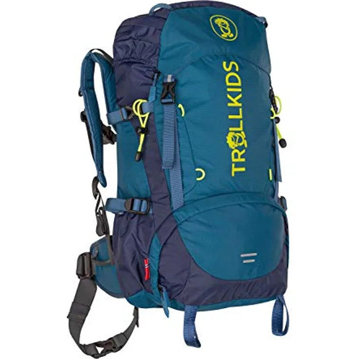 Trollkids Kinder Rucksack Trolltunga, Petrolgrün/Lime, 30L Wanderrucksack mit gepolstertem Rücken