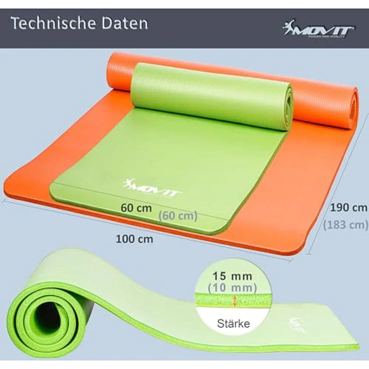 MOVIT Yogamatte XXL Pilates Gymnastikmatte, schadstoffgeprüft, mit Verschlussband, Größen- und Farbwahl – Bild 4