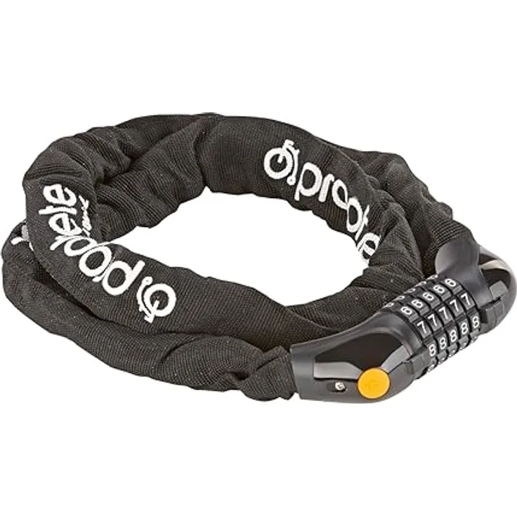 Prophete Fahrradschloss Kettenschloss, 5-Zahlen-Kombination mit LED-beleuchteter Zahlenwalze, Länge 120 cm, Farbe schwarz