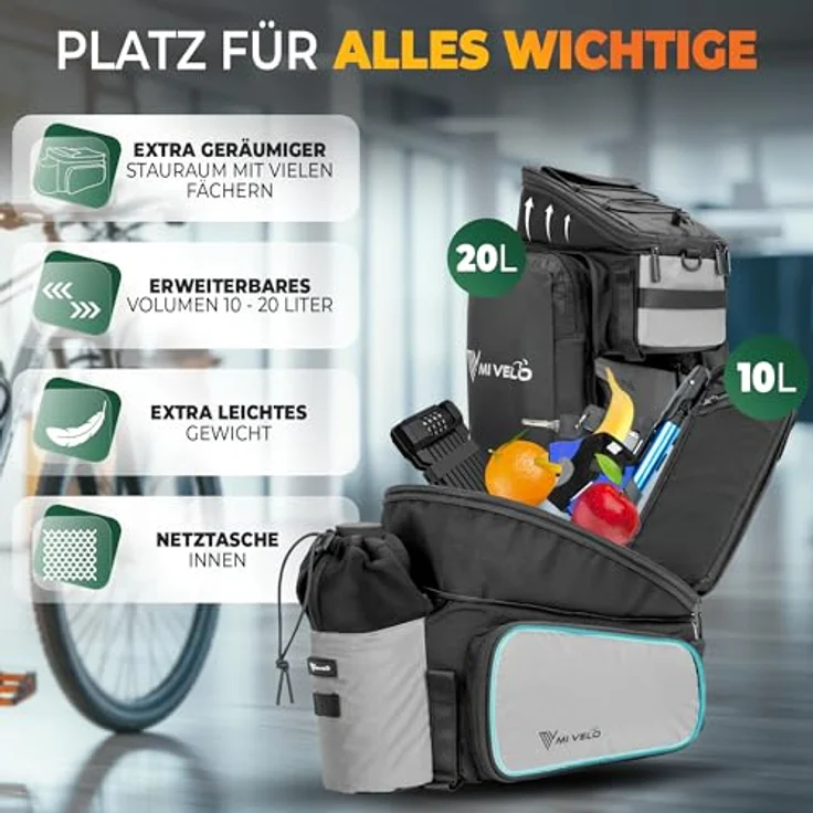 MIVELO Fahrradtasche für Gepäckträger, erweiterbar auf 20L, wasserabweisend und vollreflektierend, Umhängetasche – Bild 4