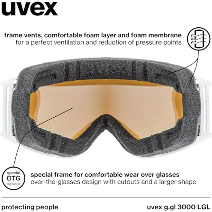 Uvex g.gl 3000 LGL, Skibrille für Damen und Herren, beschlagfrei, vergrößertes Sichtfeld, white matt/lasergold lite-blue, one size – Bild 5