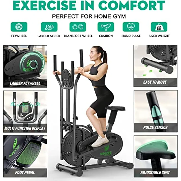 Crosstrainer,Crosstrainer für zuhause Neezee Qualitätsunternehmen Pro 2-in-1 Elliptisch Hometrainer mit Magnetwiderstand, Sitz, Smart LCD-Display Leichtes Verstauen Transportrollen bis 120kg – Bild 2