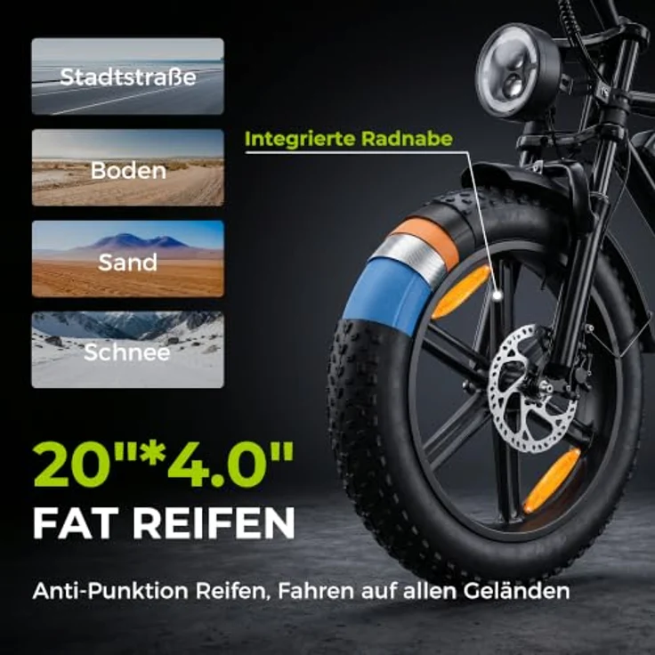 PIXAR E6 3.0 Fat E-Bike, 20 Zoll, 48V 15Ah Akku, bis 140km Reichweite, Shimano 7-Gang, Vollfederung – Bild 4