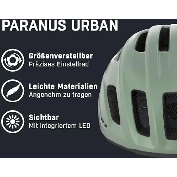 ALPINA Paranus Urban Fahrradhelm mit LED-Rücklicht, leichter Hi-EPS-Innenschale, großer Belüftung und Insektennetz, Willow-Green matt, S (52-56 cm) – Bild 2
