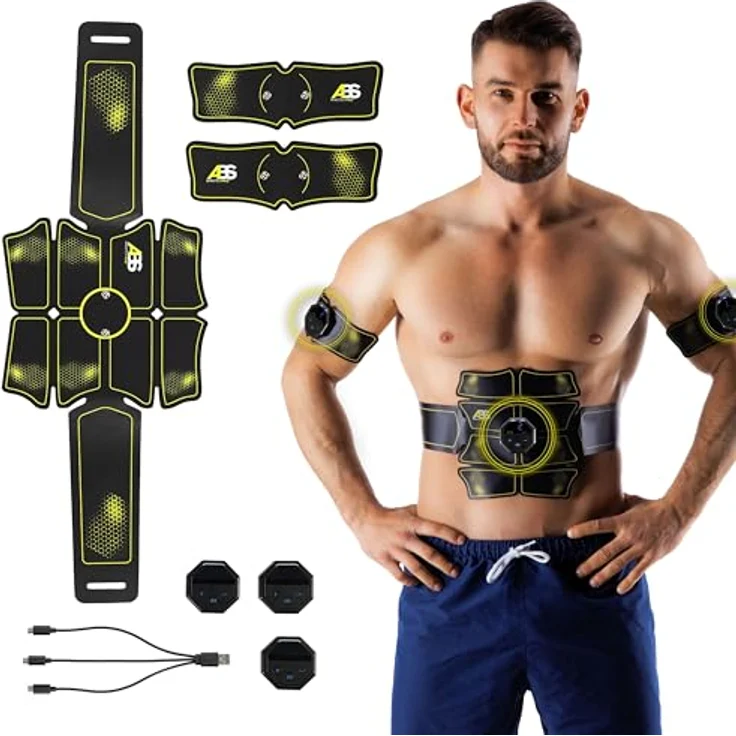 HMS ABS Master Pro Super, Bauchtrainer TENS-EMS-Gerät mit 10 Arbeitsmodi, 20 Intensitätsstufen, 3 unabhängigen Gurten für Ganzkörpertraining – Bild 2