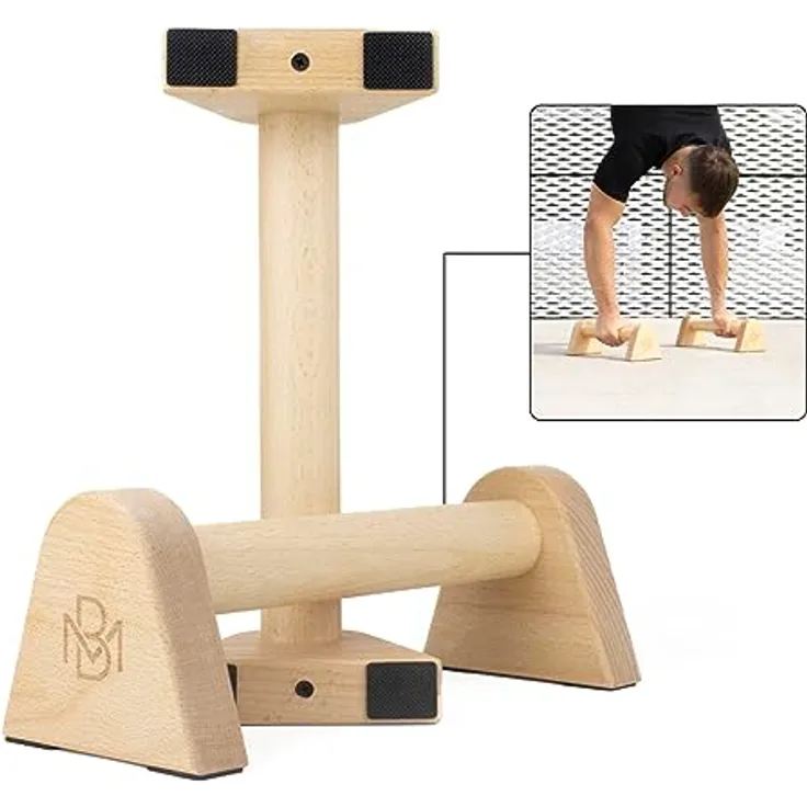 Müller & Blum Premium Holz Liegestützgriffe/nachhaltige und rutschfeste Calisthenics Parallettes/Yoga, Liegestütze oder Handstand Griffe/Push Up Bar für In- und Outdoor/Minibarren