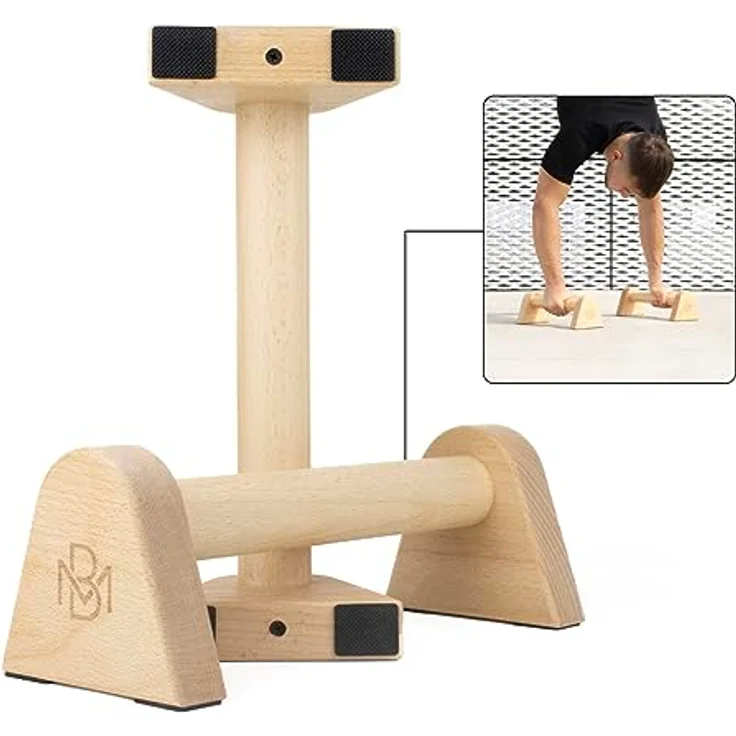 Müller & Blum Premium Holz Liegestützgriffe/nachhaltige und rutschfeste Calisthenics Parallettes/Yoga, Liegestütze oder Handstand Griffe/Push Up Bar für In- und Outdoor/Minibarren – Bild 1