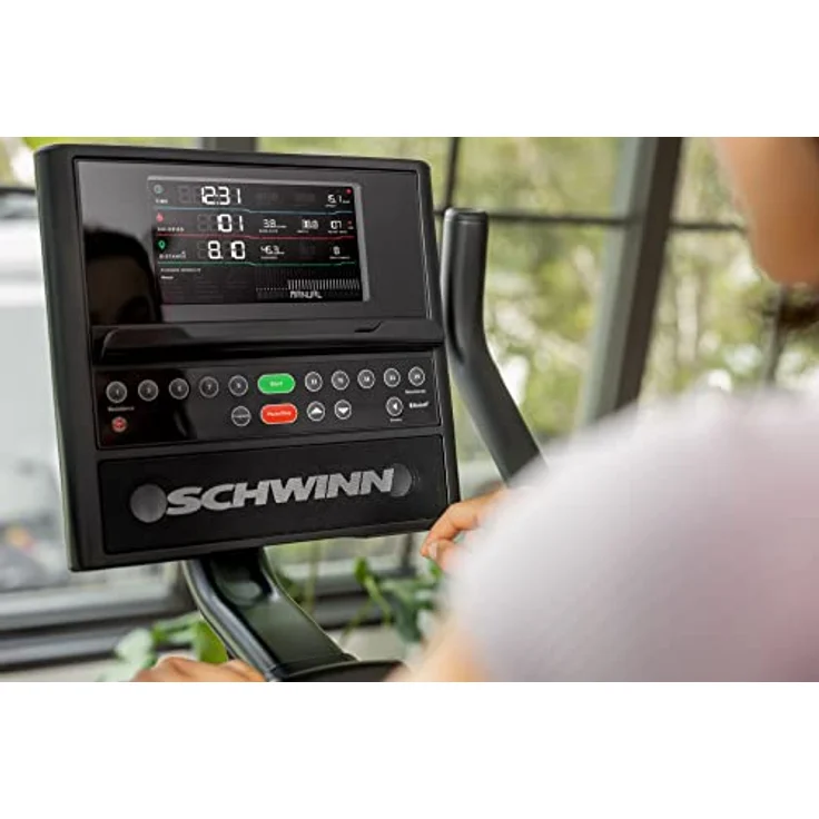 Schwinn 590U, Bluetoothverbindung mit JRNY™ und Zwift® app für Smartphone oder Tablet, Intuitives 7" LCD Farbdisplay, integrierte Bluetooth Lautsprecher, Ablage für Tablet, USB-Ladebuchse – Bild 2