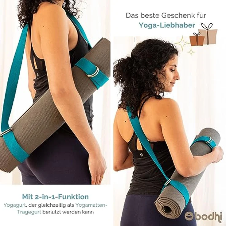 Bodhi Yogagurt Yamala 2 in 1, Baumwolle, 2m lang mit Metallverschluss, waschbarer Tragegurt für dicke Yogamatten, lila – Bild 4