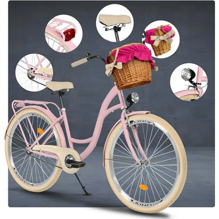 Milordbikes City-Fahrrad, Pink und Creme, 46 cm, Metallrahmen, leichtlaufende 700C Reifen, Freizeit- und Sportbike – Bild 7