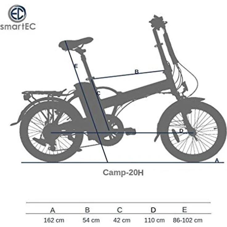 smartEC Camp-20H E-Bike Klapprad 250W Hinterradmotor Li-Ion-Akku 36V/15,6Ah 20 Zoll E-Klapprad E-Faltrad Elektrofahrrad Reichweite 100km bis 25 km/h Modelljahr 2024 (Schwarz) – Bild 2