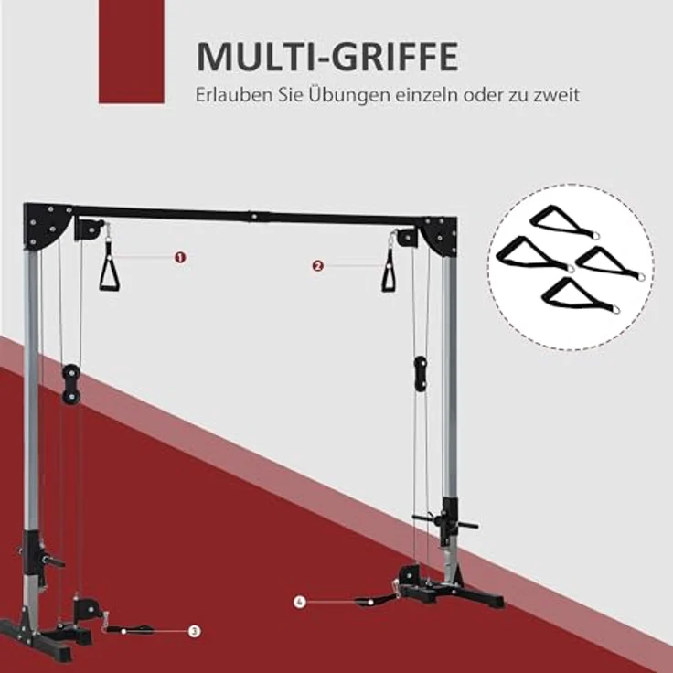 SPORTNOW Kabelzug Kraftstation, freistehend mit Steckgewichten bis 50kg pro Seite, 4 Griffe, optimale Trainingsvielfalt, 245 x 207 cm – Bild 5