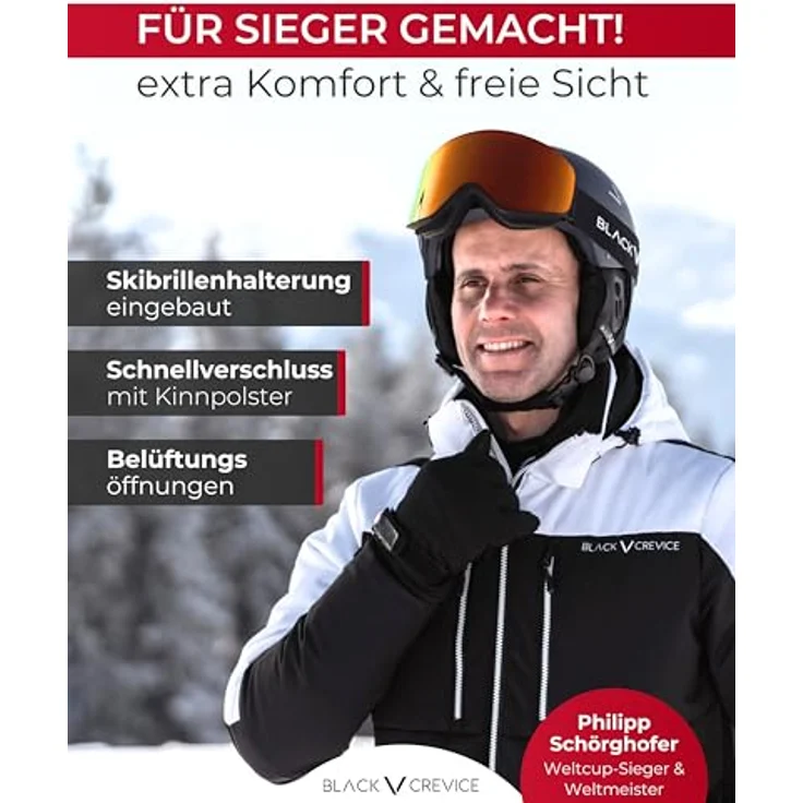 Black Crevice Skihelm Kitzbühel, BCR143764, schwarz, Größe M, leicht, robust, mit antibakteriellem Innenfutter und stufenloser Anpassung – Bild 4