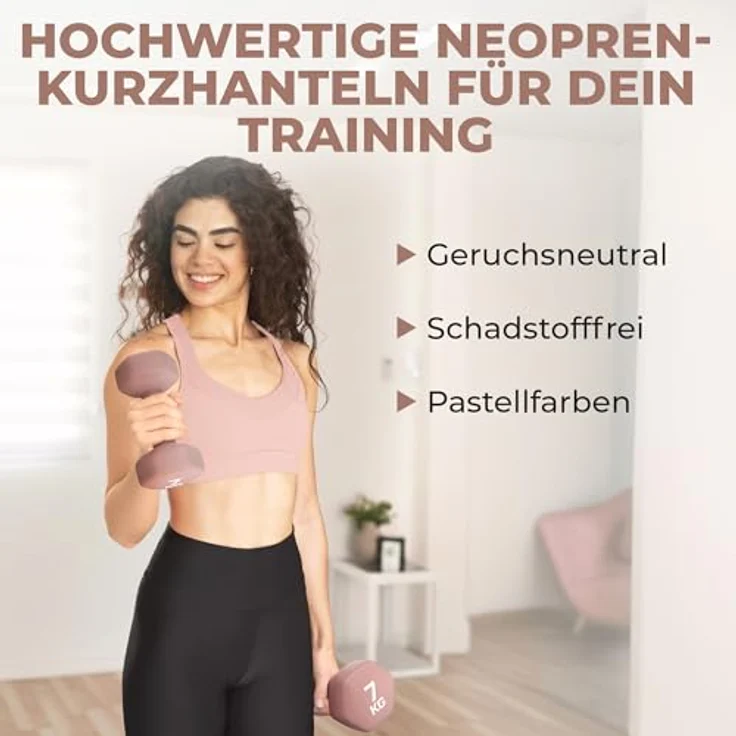 HQ Germany® Hanteln Set, 2x 7kg mit geruchsfreier Neopren-Beschichtung in Pastellfarben, ideal für Home-Workout – Bild 2