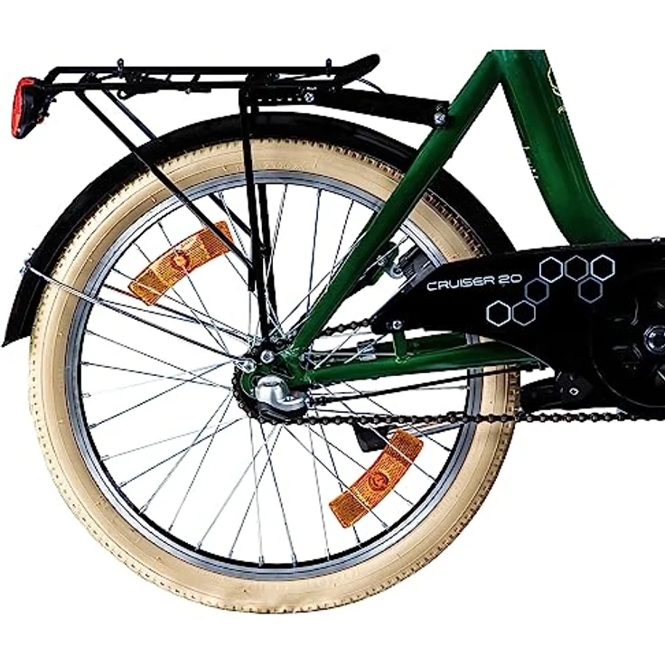 agon® Faltrad Cruiser, 3 Gang Nabenschaltung, 20 Zoll Klapprad mit Gepäckträger und StVZO-konformer Beleuchtung, rot/grün/schwarz/weiß – Bild 4