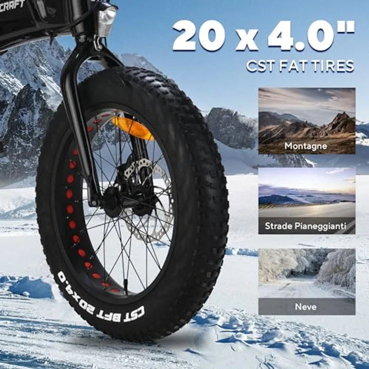 VecoCraft Hummer E Bike Klapprad 20 Zoll, 48V 10Ah Akku, Reichweite bis 80 KM, 250W Motor, 4.0" Fettreifen, 7-Gang, für Damen und Herren – Bild 4