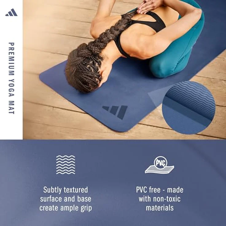 adidas Unisex-Adult Premium Yoga Matte, 5mm dicke TPE/EVA, blau, mit rutschfester Oberfläche – Bild 3