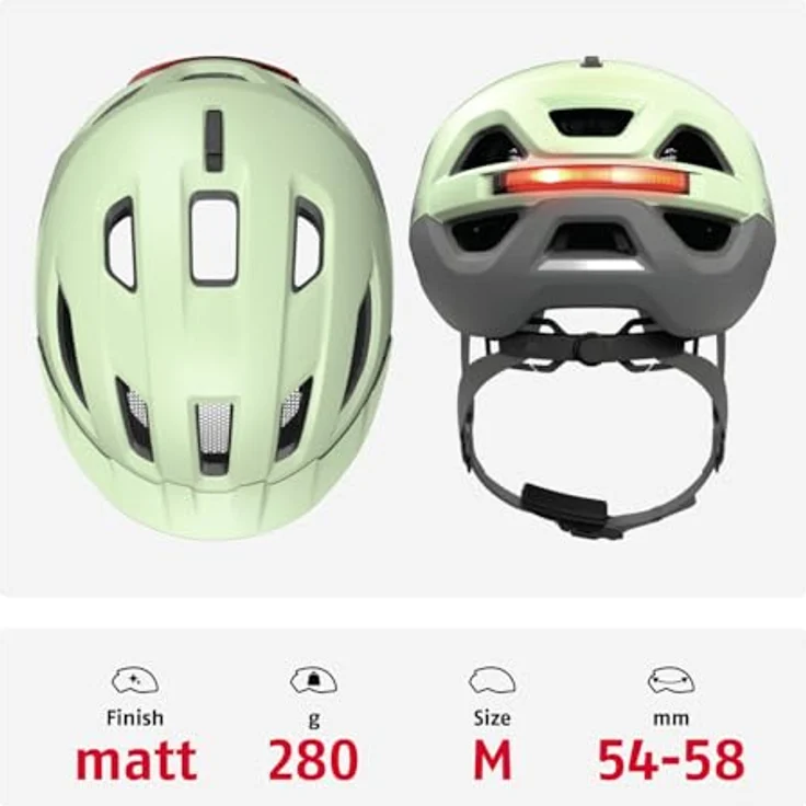 ABUS Stadthelm Urban-I 4.0 ACE, Fahrradhelm mit aufladbarem Rücklicht, 4 Leuchtmodi, Schirm, Zopf-Öffnung, magnetischem Verschluss - Größe M, grün – Bild 3