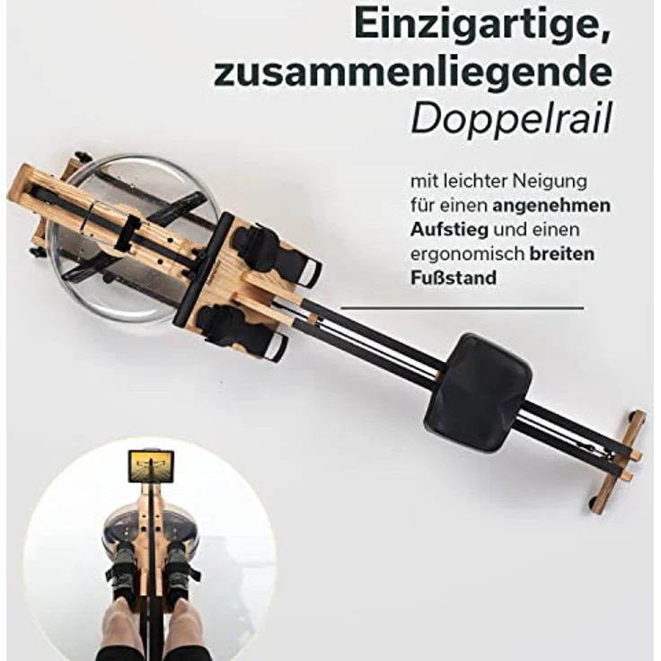 Skandika Wasserrudergerät Styrke | Designed and Made in Germany, Rudergerät Wasser aus Holz, Kinomap App-Funktion, Wasserrudergerät für Zuhause, Massive Esche, naturnahes Rudern – Bild 3