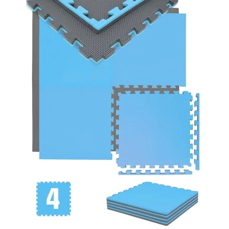 EYEPOWER Trainingsmatte 2cm Extra-Dick, 4 große EVA Puzzlematten 50x50 cm, schalldämmend und rutschfest, vielseitig einsetzbar als Turnmatte und Bodenschutzmatte, 100x100 cm – Bild 1