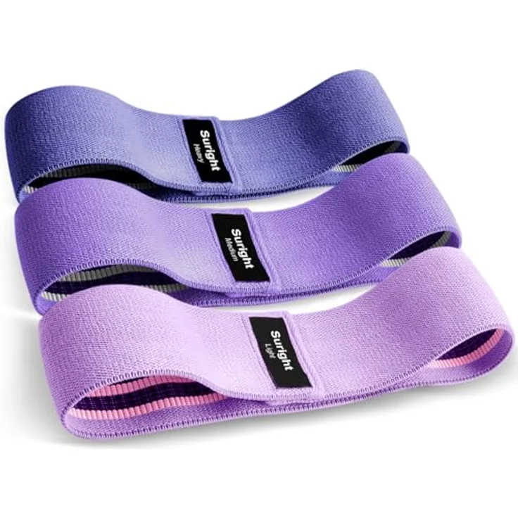 Suright Fitnessbänder Set, 3-Level Resistance Bands, rutsch- und schweißfest für Kraft- und Flexibilitätstraining, Hellviolett, Lila, Dunkelviolett – Bild 1
