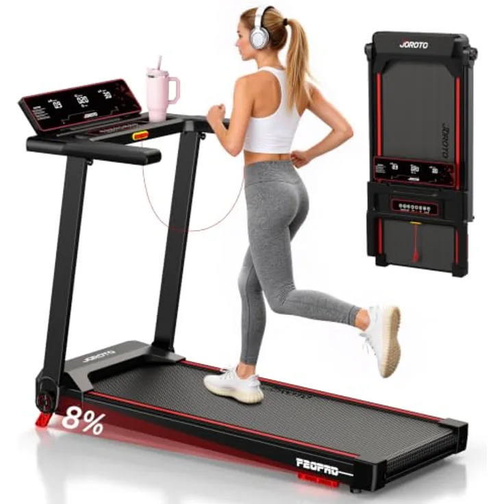 JOROTO Laufband für Zuhause, klappbar mit 8% Steigung, 12 KM/H, Bluetooth-fähiges LED-Display, hoher Komfort bis 130 KG