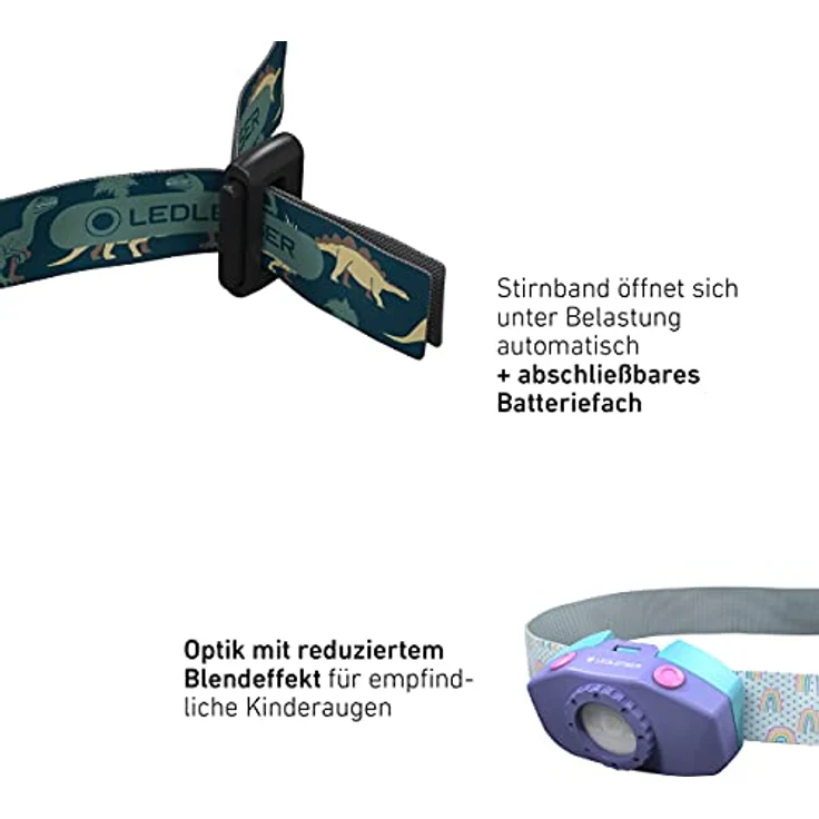 Ledlenser KIDLED2 LED-Stirnlampe für Kinder | energiesparende Stirnlampe Mädchen & Jungs | Weiß-, Rot-, Blaulicht | Mini Kopflampe mit Clip | lila – Bild 3