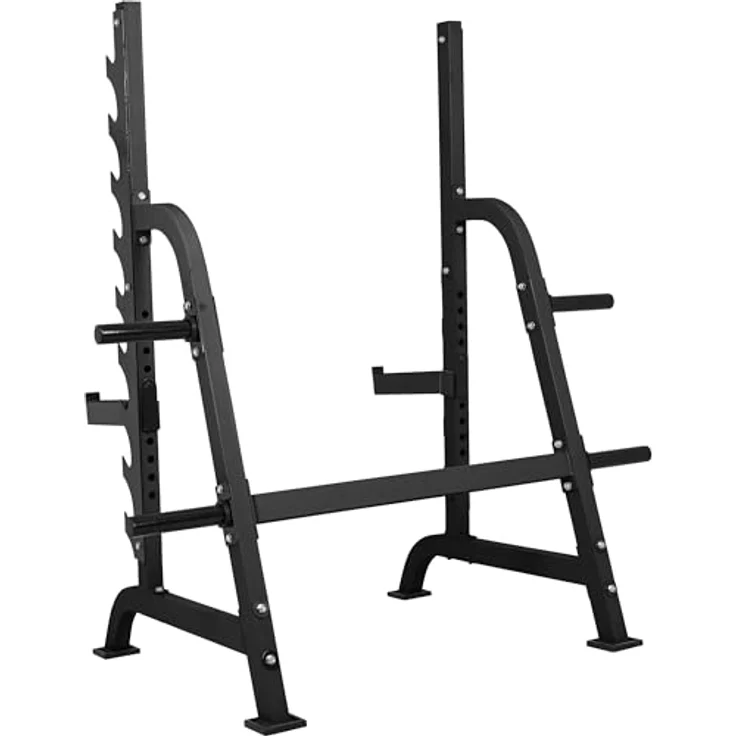 GORILLA SPORTS® Squat Rack, Kniebeugenständer mit Hantelscheibenständer, 9 Ablagen, max. 300 kg, aus Stahl, grau, 162,5 x 115 x 186 cm – Bild 8