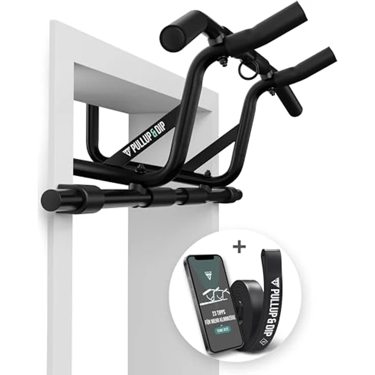 PULLUP & DIP Klimmzugstange für Türrahmen ohne Schrauben, Profi Türreck mit gepolsterten Griffen, inkl. Klimmzug Band + eBook – Bild 1