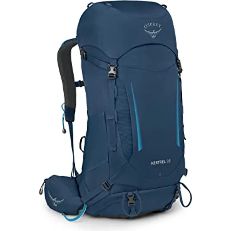 Osprey Kestrel 38 Wanderrucksack, langlebig mit integrierter Regenhülle und AirScape Rückenplatte, Atlas Blue L/XL
