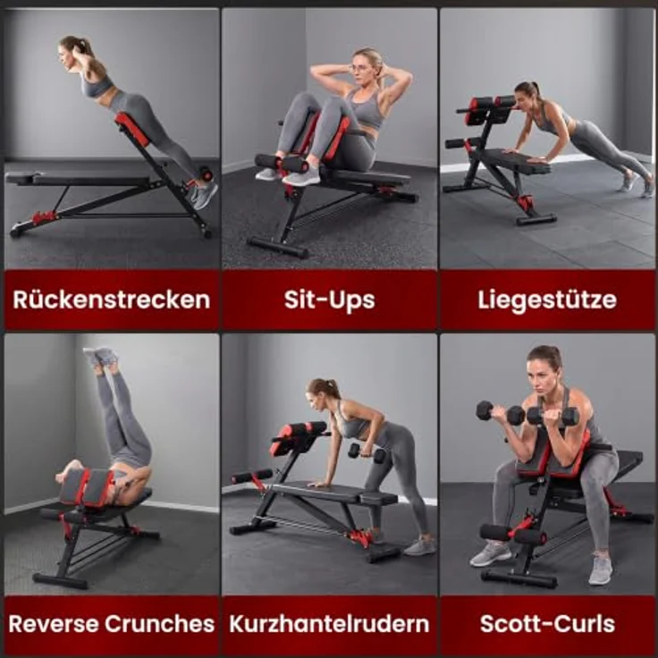 HOMCOM Hantelbank, Verstellbar, Stahl, bis 120 kg belastbar, Schwarz/Rot – Bild 3
