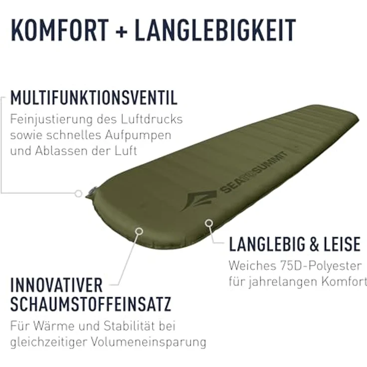 Sea To Summit Camp Plus Selfinflating Rectangular Isomatte, selbstaufblasend mit leichtem Schaumstoffkern für Komfort beim Bergsport – Bild 6