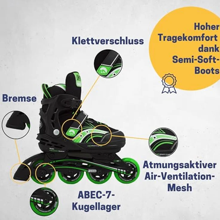Best Sporting Inline Skates Größe verstellbar, ABEC 5 Carbon grün grün/schwarz, 35-40 – Bild 4