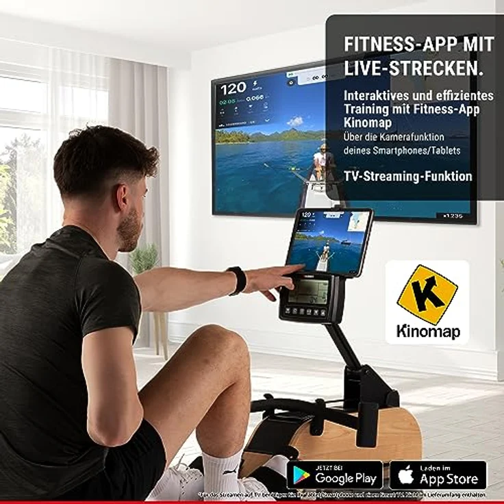 HAMMER Wasser-Rudergerät RowFlow 5.0 NorsK, edles Holz-Design, 20 Programme, innovativer Rudergriff – Bild 2