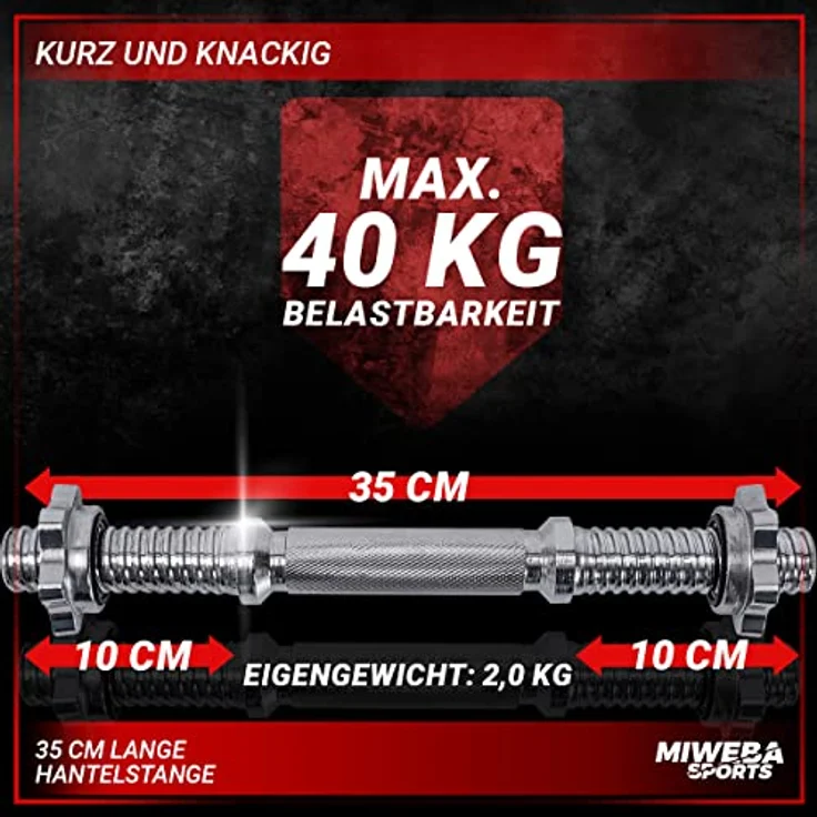 Miweba Sports Hantel KH100 2er Set | 𝐏𝐫𝐨𝐟𝐢 Hanteln - Kurzhantel 35 cm - Ø 30 mm - Kurzhanteln - Hantelset - Kurzhantelstange - Hantelstange (2 Stück mit Sternverschluss) – Bild 3